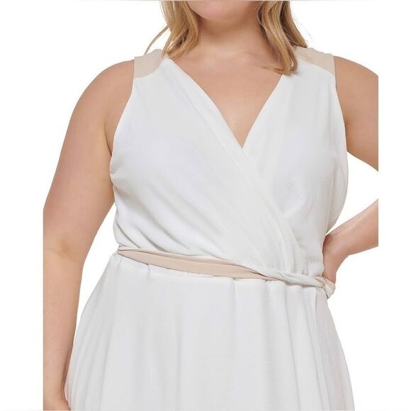 Dkny Plus Womens Size Colorblocked Faux-Wrap Dress  size 14 new - Picture 7 of 13